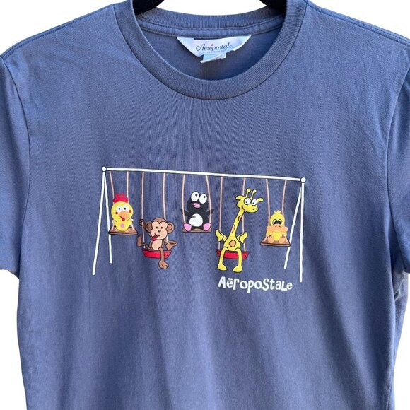 Aeropostale Vintage Y2K Babydoll Animal Swing Graphic Boyfriend Tee Blue Shirt M - Picture 3 of 8